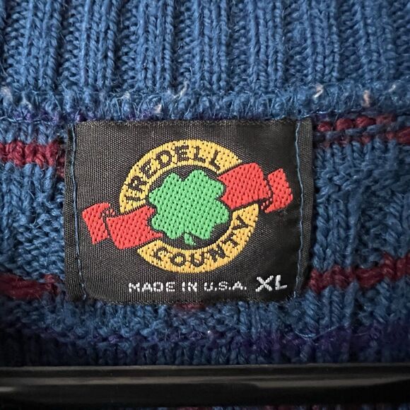 Iredell County Sweater Men XL Gray Cable Knit Pullover Classic Blue Red 80s - Picture 16 of 16